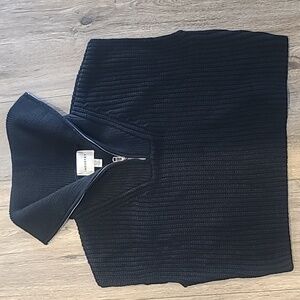 Industry Black Crop Oversized Sweater Vest, Poncho, Cable Knit , Xs